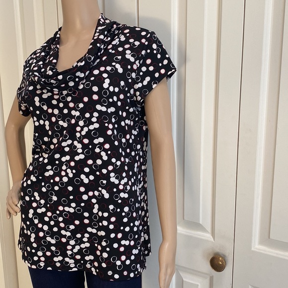 Chico’s Womens Size 2 (L) Black Blouse With Droopy Neckline. Polka Dots - Picture 4 of 12